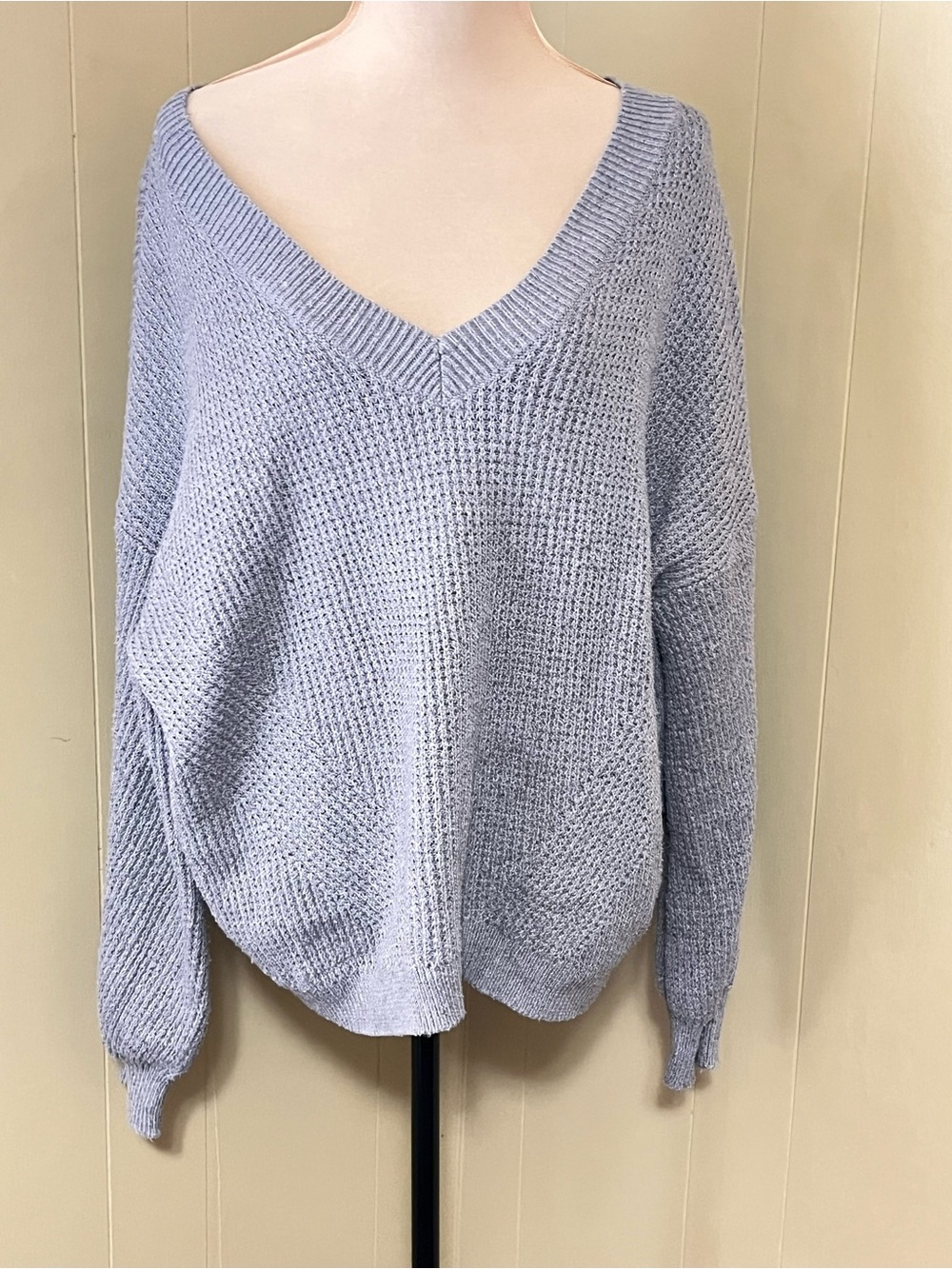 a.n.a Light Gray V-Neck Knit Sweater XL Cozy Cottagecore